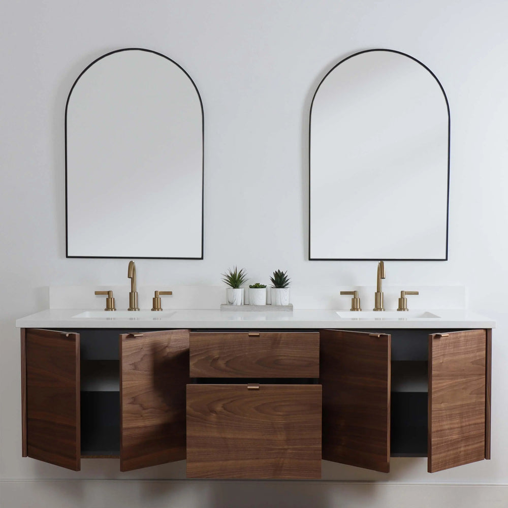 
                  
                    Austin 72" Wall Mount American Black Walnut Bathroom Vanity, Double Sink - Teodor Vanities
                  
                