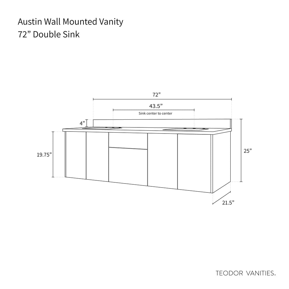 
                  
                    Austin 72" Wall Mount American Black Walnut Bathroom Vanity, Double Sink - Teodor Vanities
                  
                
