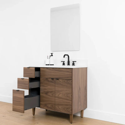 Austin SLIM, 36" Teodor® Modern American Black Walnut Vanity, Right Sink Teodor Bathroom VanityCanada