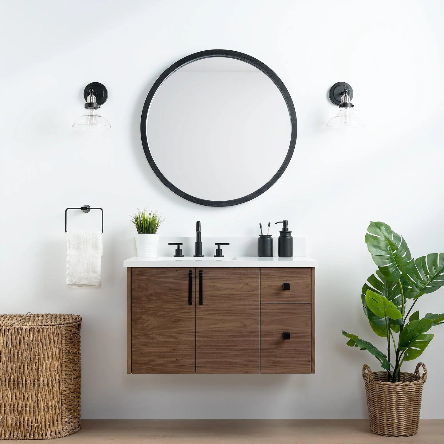 Austin SLIM, 36" Teodor® Modern Wall Mount American Black Walnut Vanity, Left Sink Teodor Bathroom VanityCanada