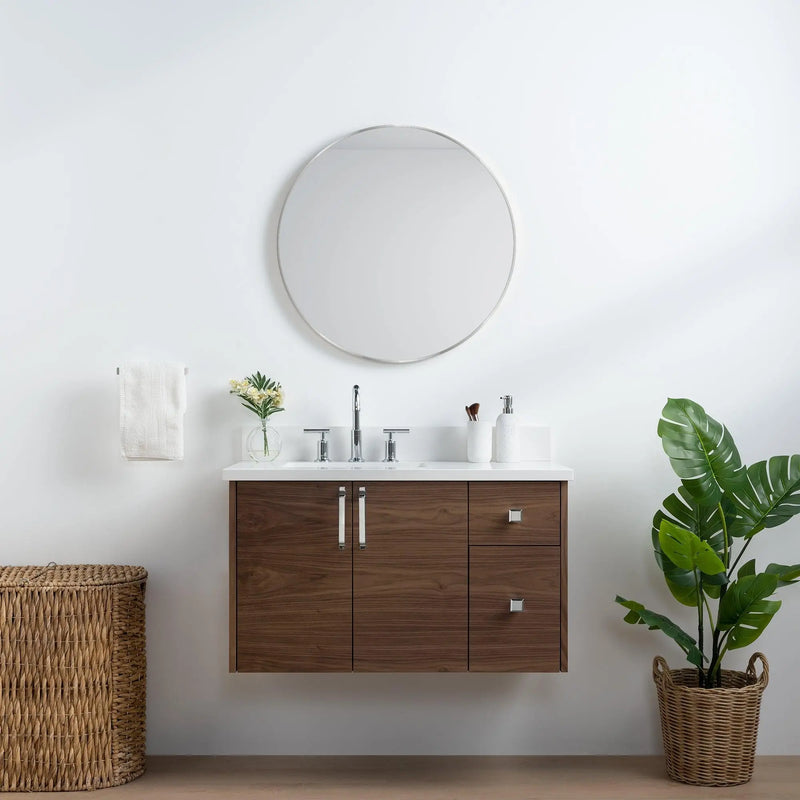Austin SLIM, 36" Teodor® Modern Wall Mount American Black Walnut Vanity, Left Sink Teodor Bathroom VanityCanada
