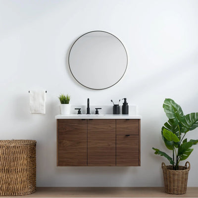 Austin SLIM, 36" Teodor® Modern Wall Mount American Black Walnut Vanity, Left Sink Teodor Bathroom VanityCanada