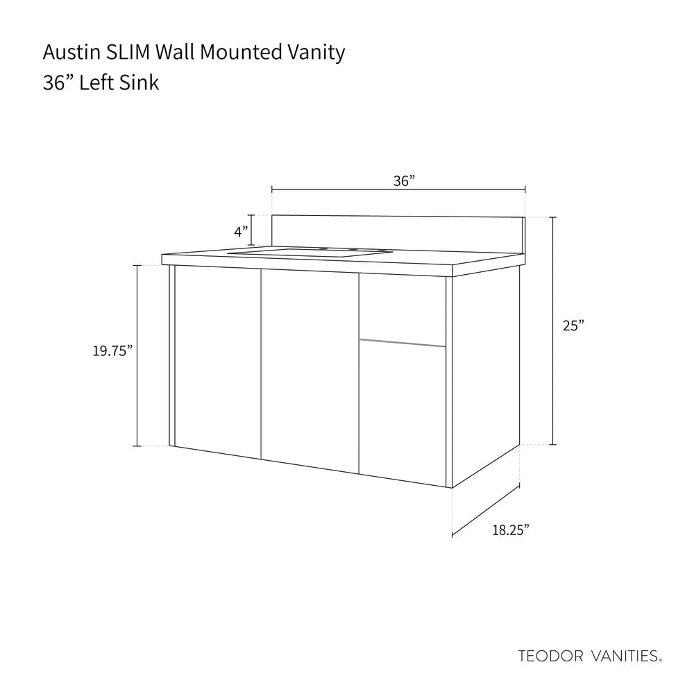 
                  
                    Austin SLIM, 36" Teodor® Modern Wall Mount American Black Walnut Vanity, Left Sink Teodor Bathroom VanityCanada
                  
                