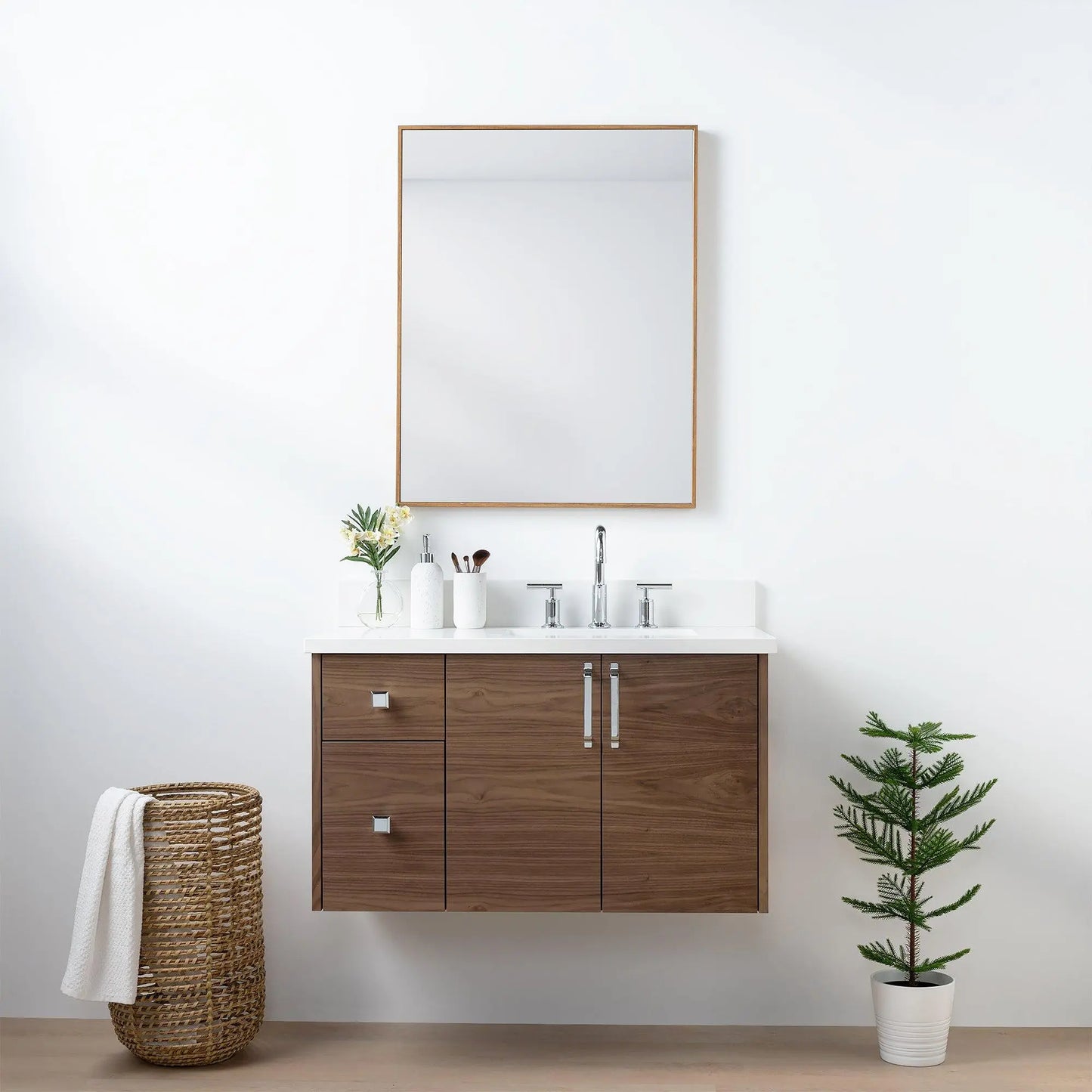 Austin SLIM, 36" Teodor® Modern Wall Mount American Black Walnut Vanity, Right Sink Teodor Bathroom VanityCanada