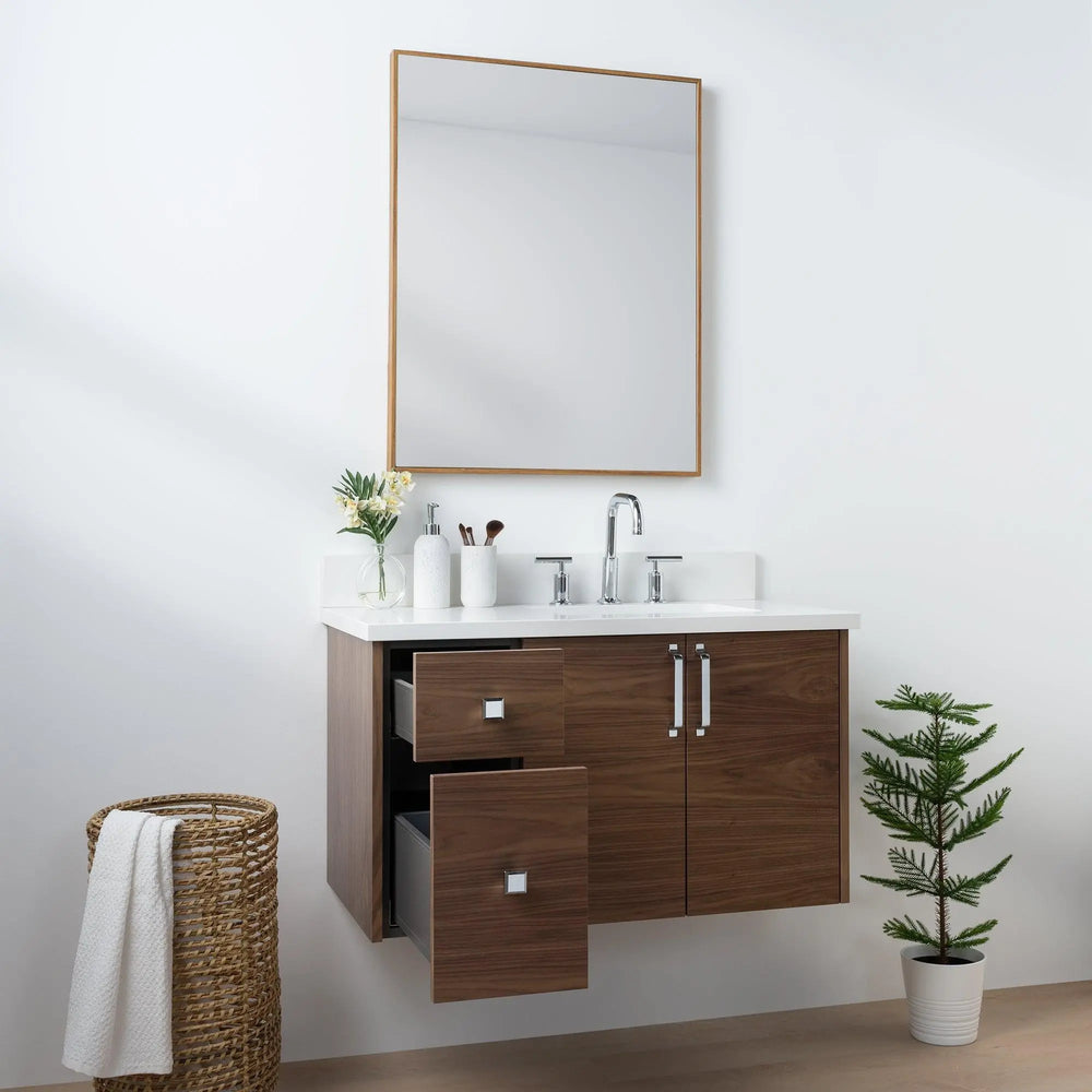 
                  
                    Austin SLIM, 36" Teodor® Modern Wall Mount American Black Walnut Vanity, Right Sink Teodor Bathroom VanityCanada
                  
                