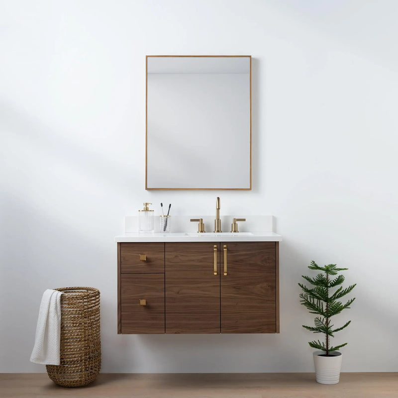 Austin SLIM, 36" Teodor® Modern Wall Mount American Black Walnut Vanity, Right Sink Teodor Bathroom VanityCanada