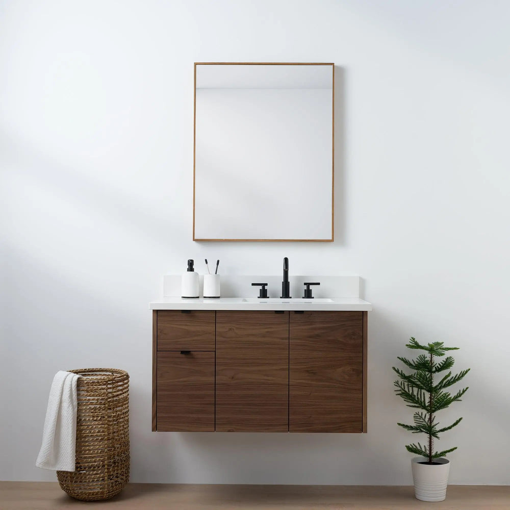 
                  
                    Austin SLIM, 36" Teodor® Modern Wall Mount American Black Walnut Vanity, Right Sink Teodor Bathroom VanityCanada
                  
                