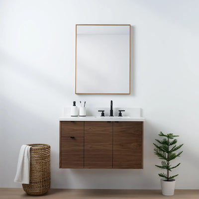 Austin SLIM, 36" Teodor® Modern Wall Mount American Black Walnut Vanity, Right Sink Teodor Bathroom VanityCanada