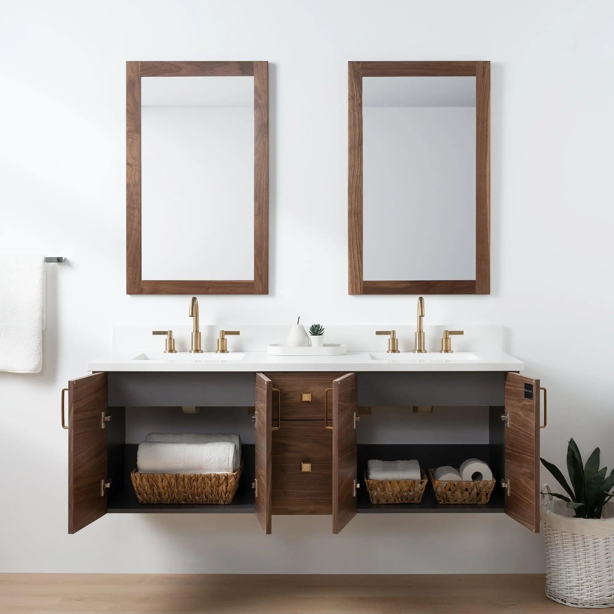 Austin SLIM 60" Wall Mount American Black Walnut Bathroom Vanity, – Teodor Vanities
