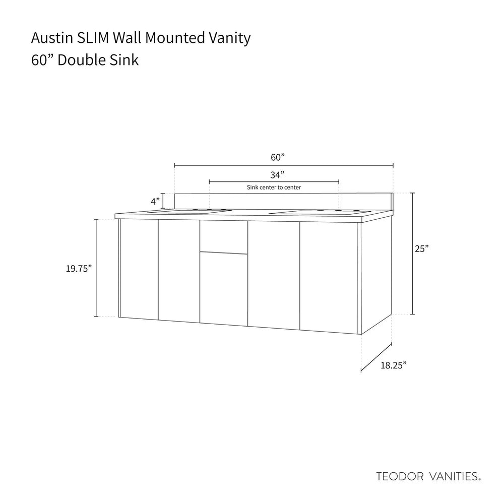 
                  
                    Austin SLIM, 60" Teodor® Modern Wall Mount American Black Walnut Vanity, Double Sink Teodor Bathroom VanityCanada
                  
                