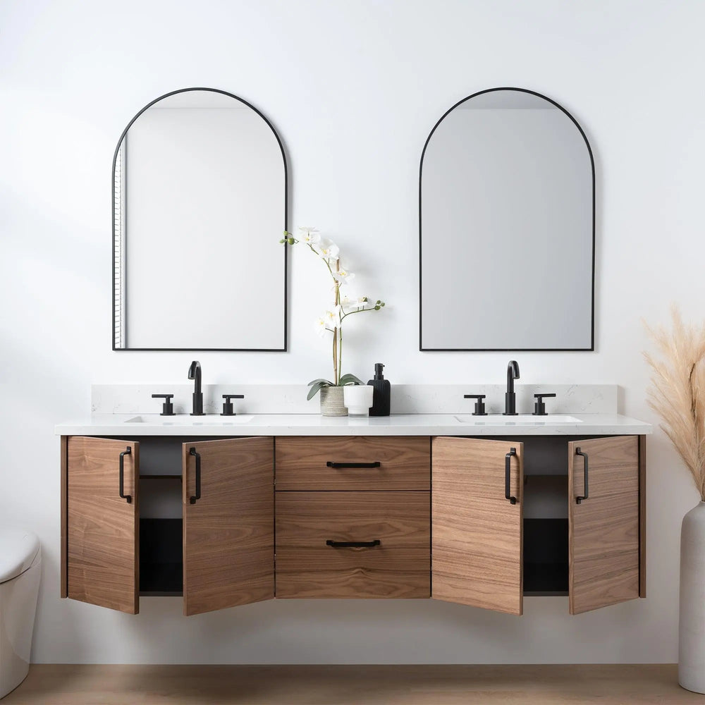 
                  
                    Austin SLIM 72" Wall Mount American Black Walnut Bathroom Vanity, Double Sink - Teodor Vanities
                  
                