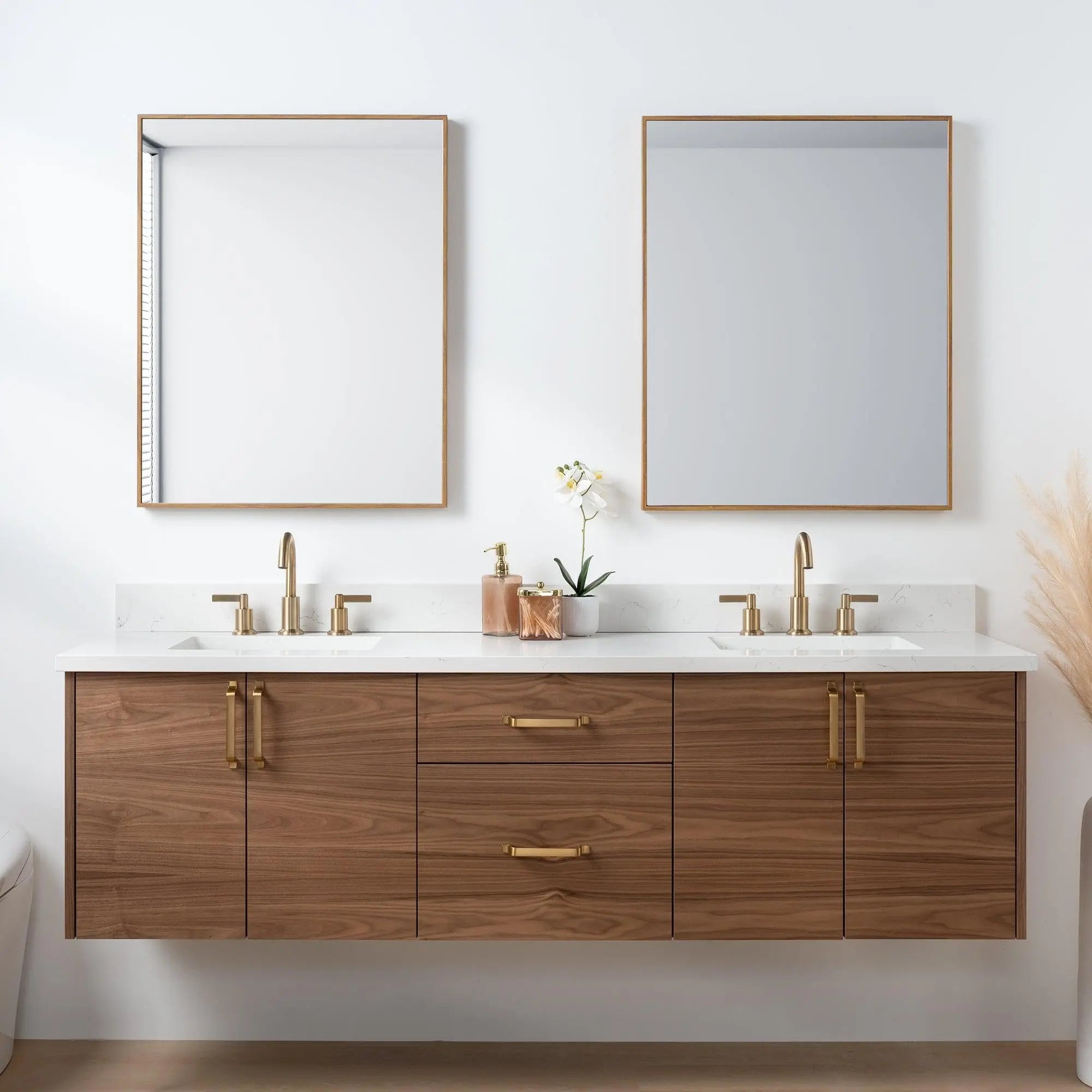 Austin SLIM 72" Wall Mount American Black Walnut Bathroom Vanity, Double Sink - Teodor Vanities