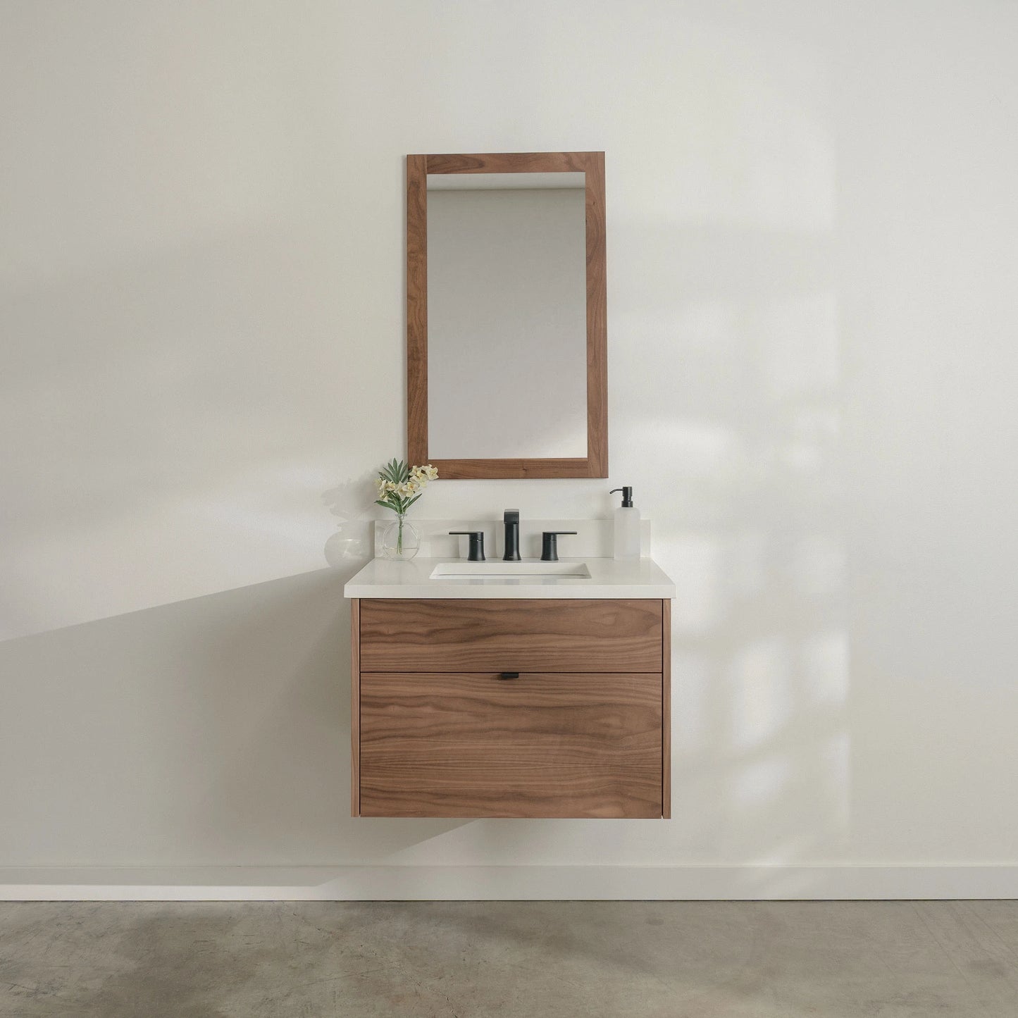 Austin Stainless SLIM 30" Wall Mount American Black Walnut Bathroom Vanity - All Drawers Teodor Bathroom Vanity Canada