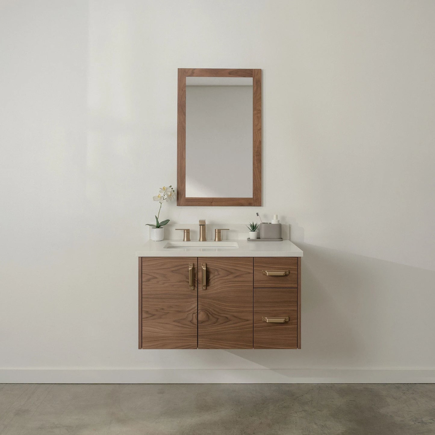 Austin Stainless SLIM 36" Wall Mount American Black Walnut Bathroom Vanity, Left Sink Teodor Bathroom Vanity Canada