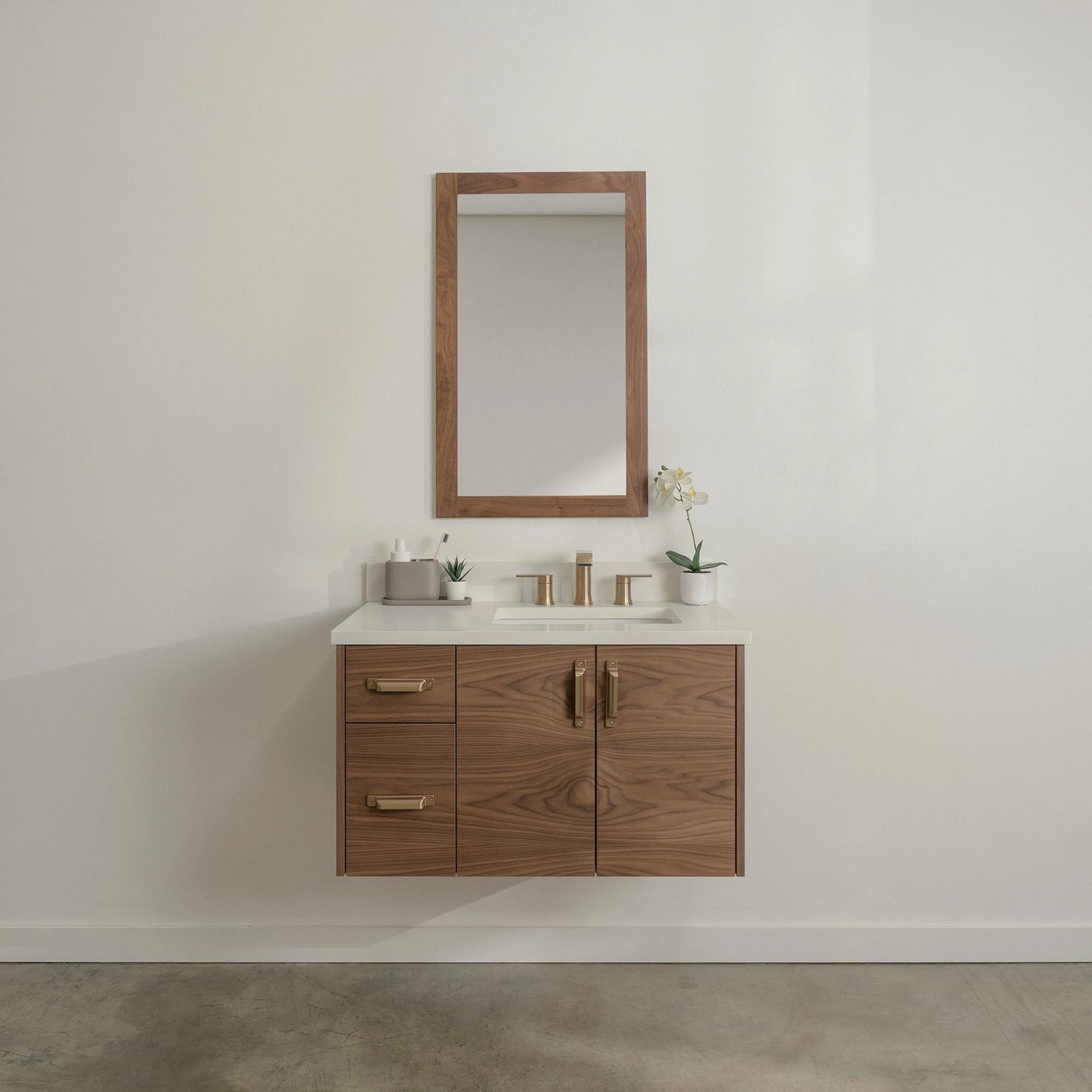 Austin Stainless SLIM 36" Wall Mount American Black Walnut Bathroom Vanity, Right Sink Teodor Bathroom Vanity Canada