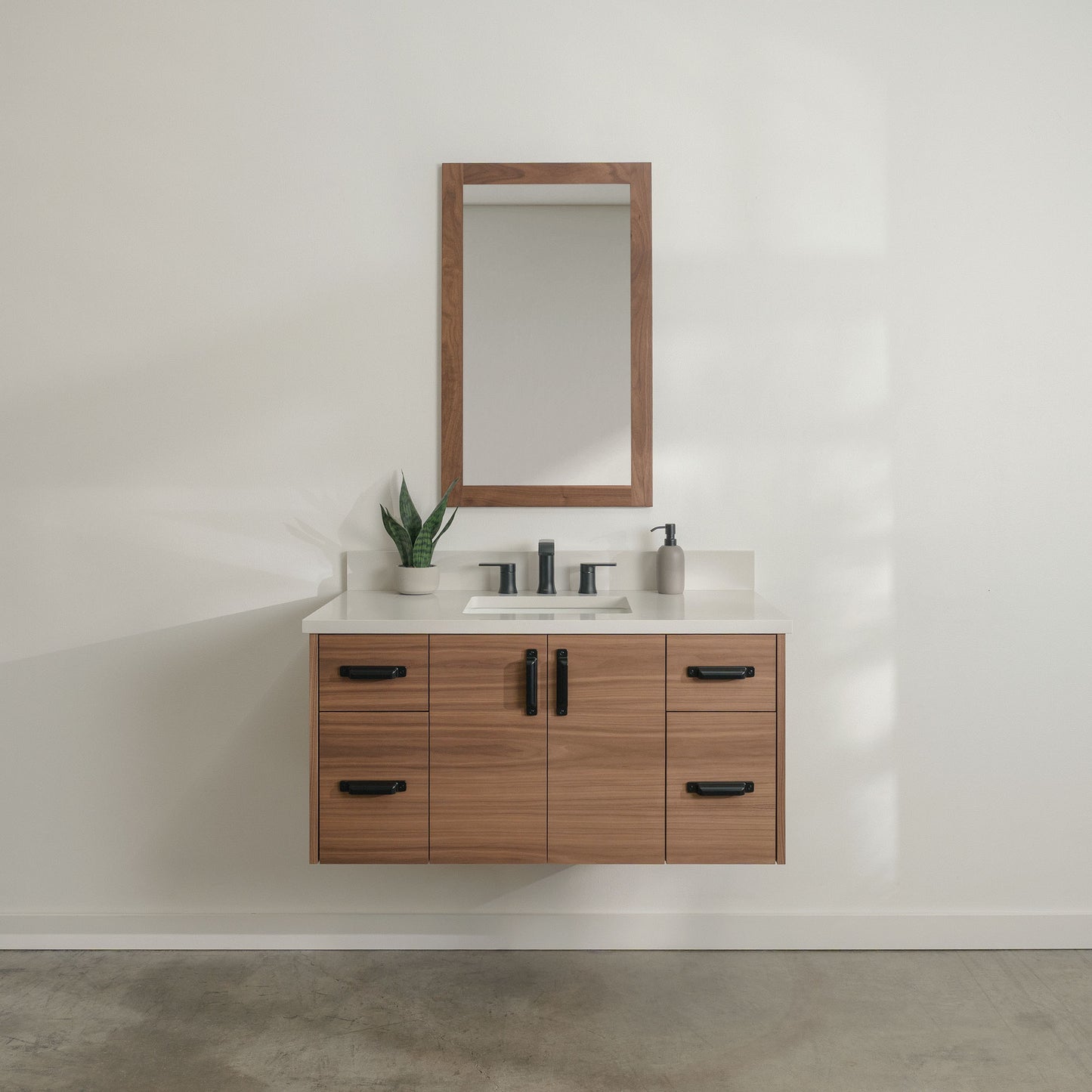 Austin Stainless SLIM 42" Wall Mount American Black Walnut Bathroom Vanity