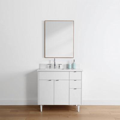 Austin 36", Teodor® Modern Gloss White Vanity, Left Sink