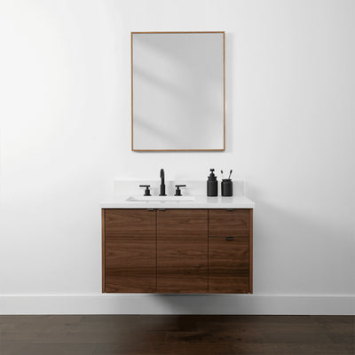 Austin 36", Teodor® Modern Wall Mount American Black Walnut Vanity, Left Sink
