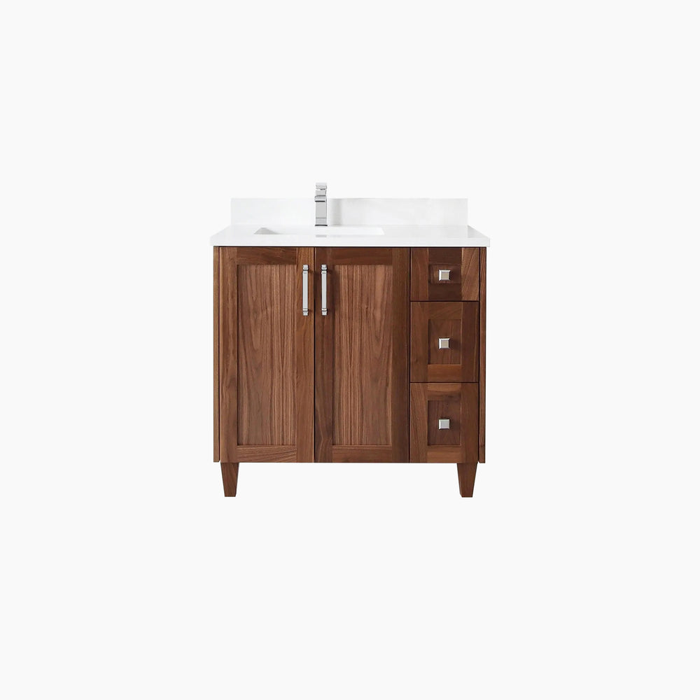 Bridgeport 36" American Black Walnut Bathroom Vanity, Left Sink