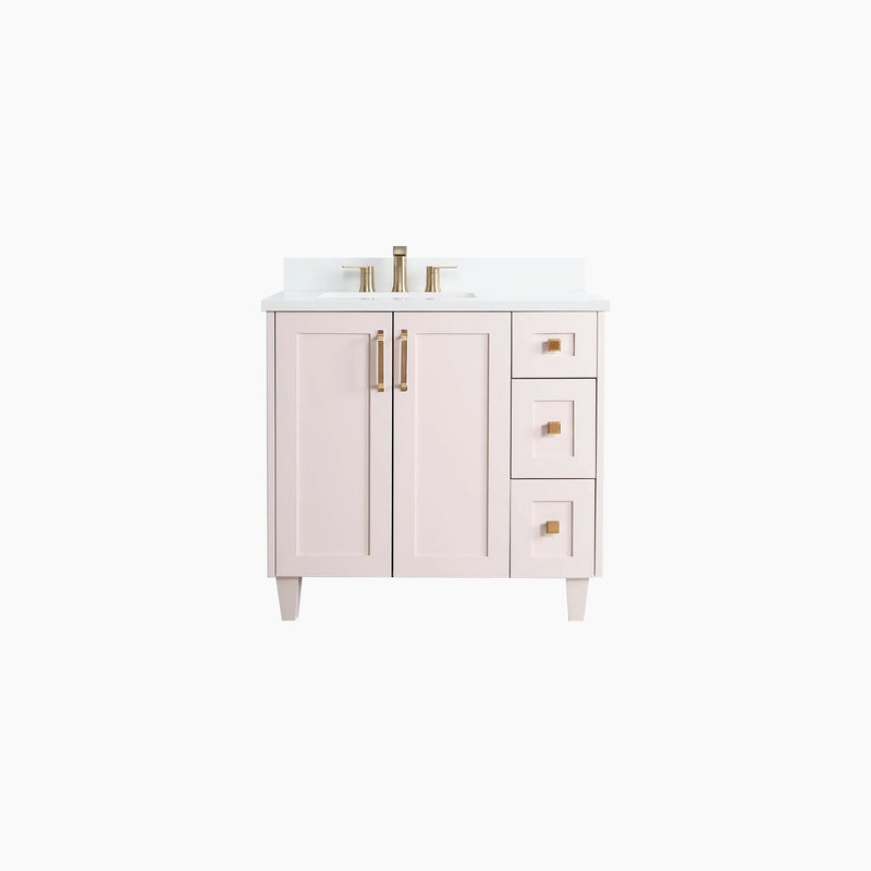 Bridgeport 36" Champagne Pink Bathroom Vanity, Left Sink