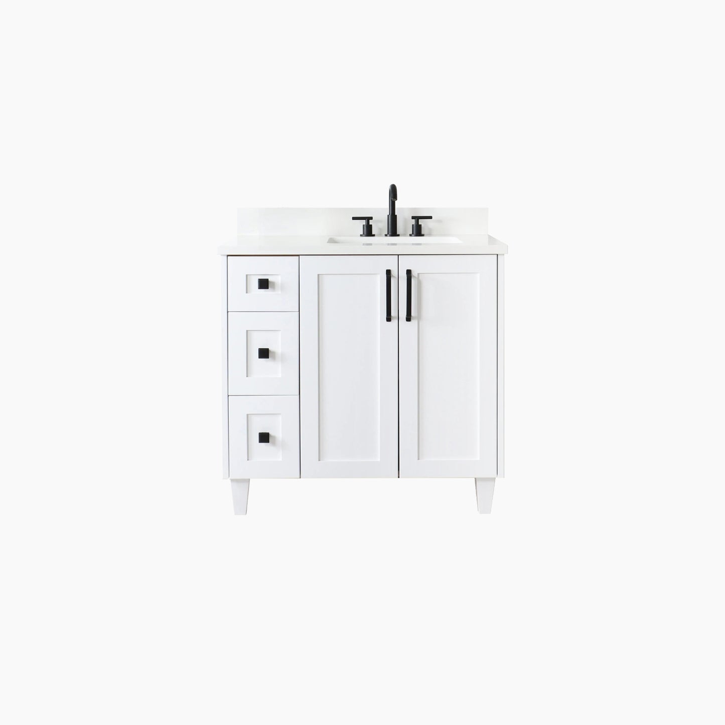 Bridgeport 36" Satin White Bathroom Vanity, Right Sink