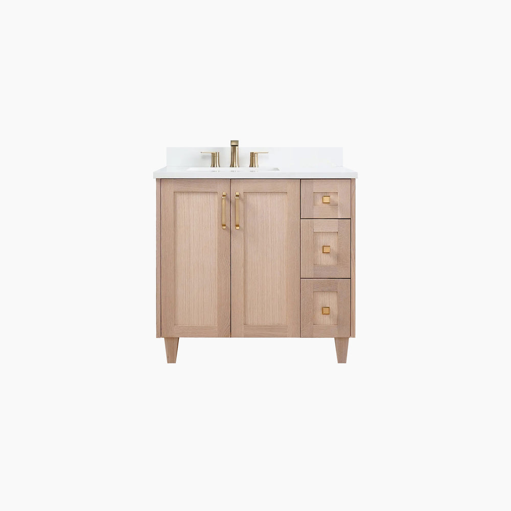 
                  
                    Bridgeport 36" White Oak Bathroom Vanity, Left Sink
                  
                