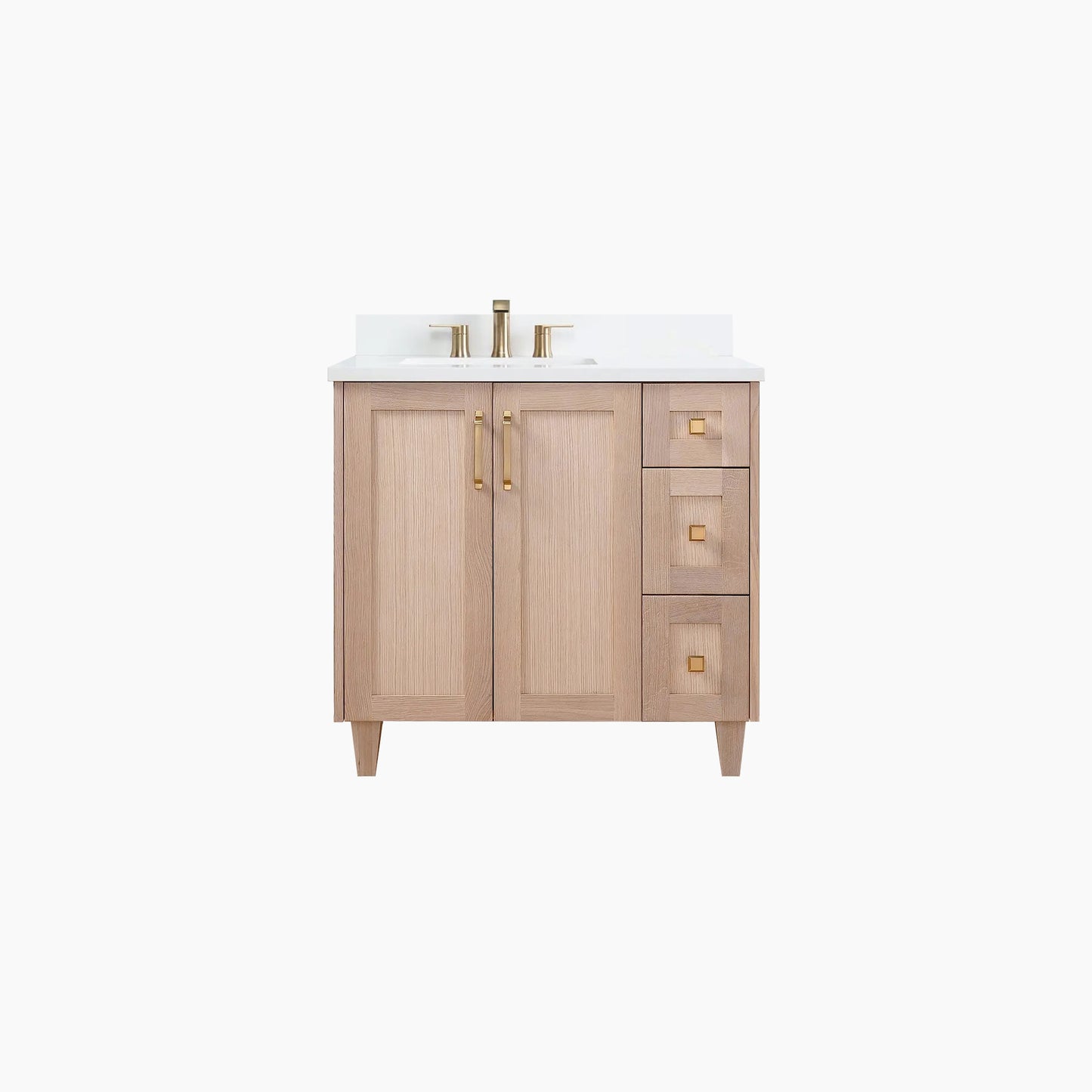 Bridgeport 36" White Oak Bathroom Vanity, Left Sink