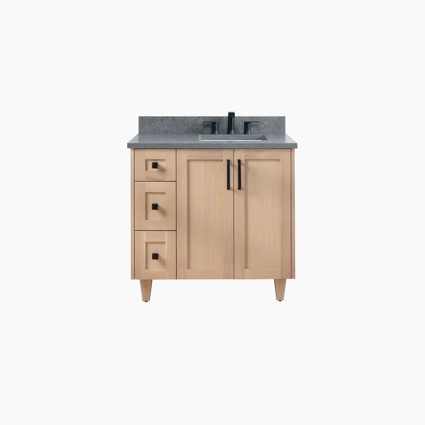 Bridgeport 36" White Oak Bathroom Vanity, Right Sink