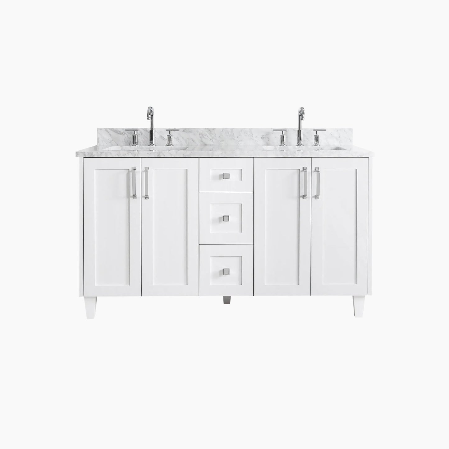 Bridgeport 60" Satin White Bathroom Vanity, Double Sink