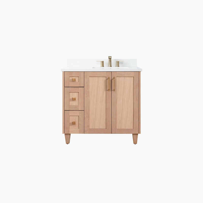 Bridgeport SLIM 36" White Oak Bathroom Vanity, Right Sink