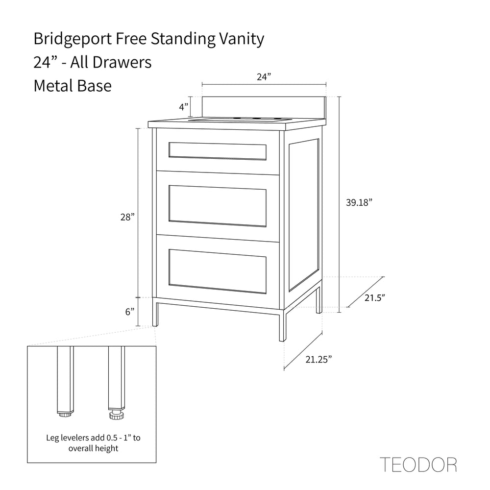 
                  
                    Bridgeport 24" White Oak Bathroom Vanity - All Drawers
                  
                