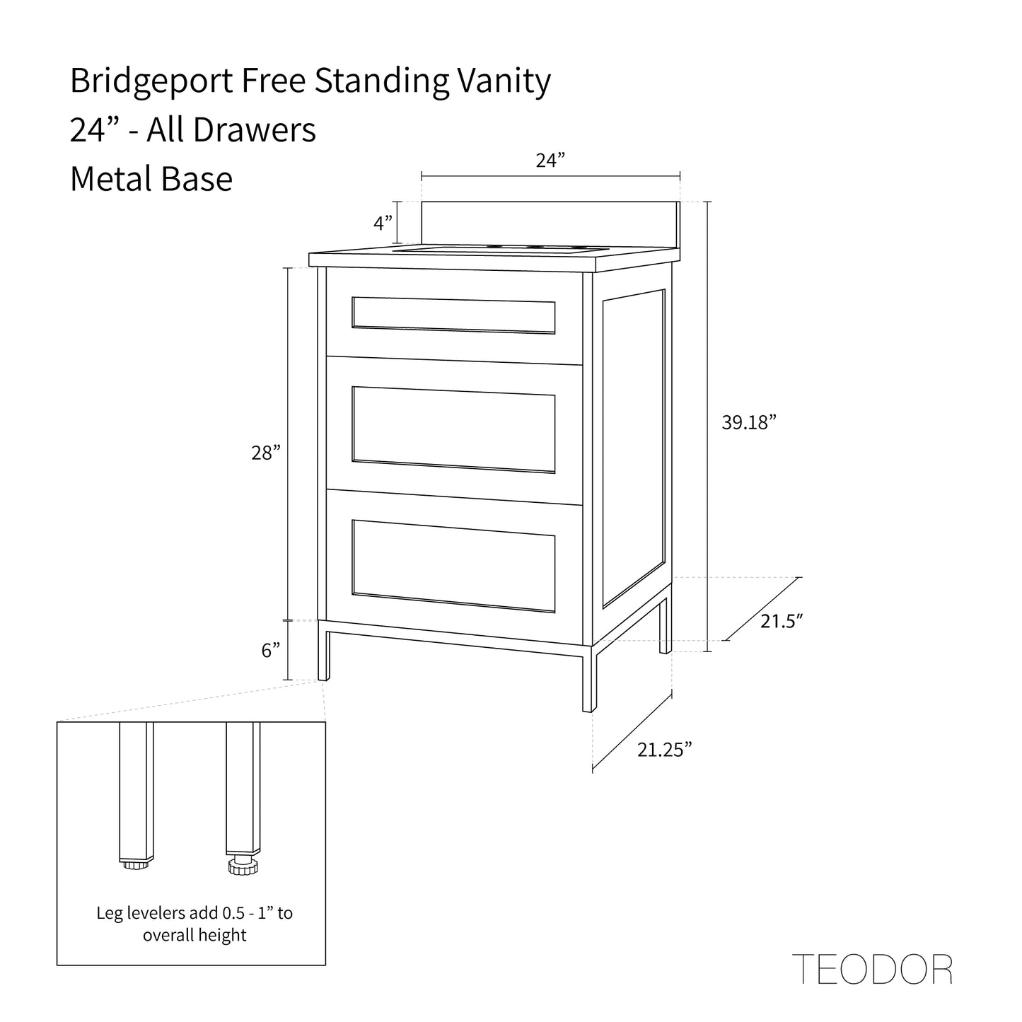 
                  
                    Bridgeport 24" White Oak Bathroom Vanity - All Drawers
                  
                