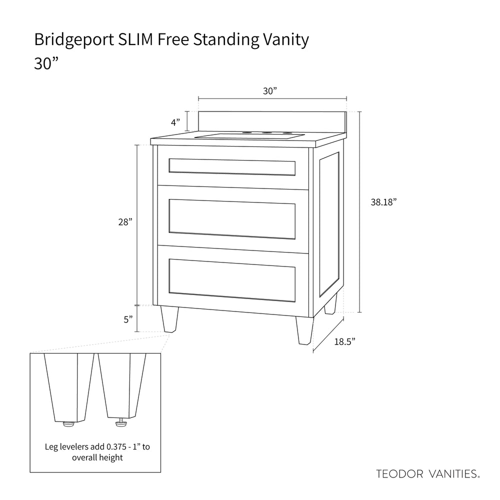 
                  
                    Bridgeport SLIM 30" Satin White Bathroom Vanity - All Drawers
                  
                