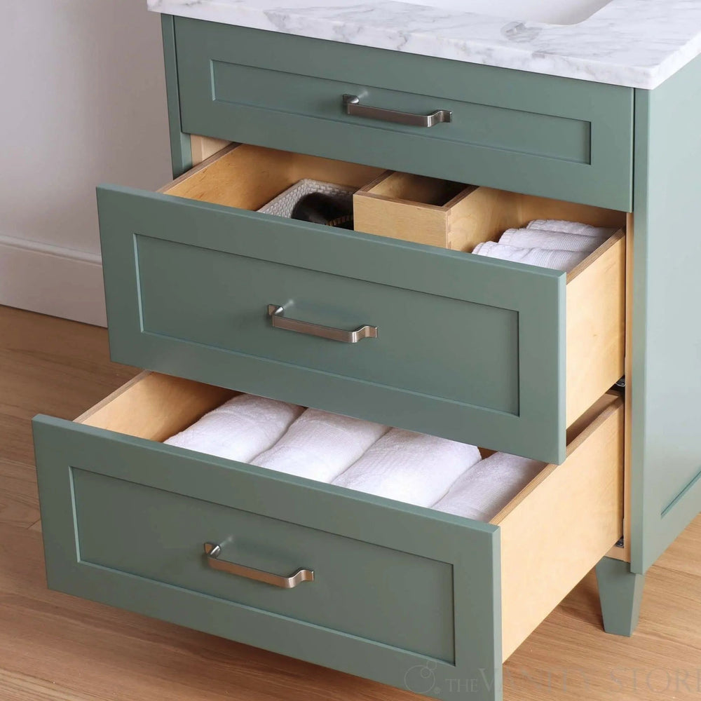 
                  
                    Bridgeport 30" Sage Green Bathroom Vanity - All Drawers
                  
                