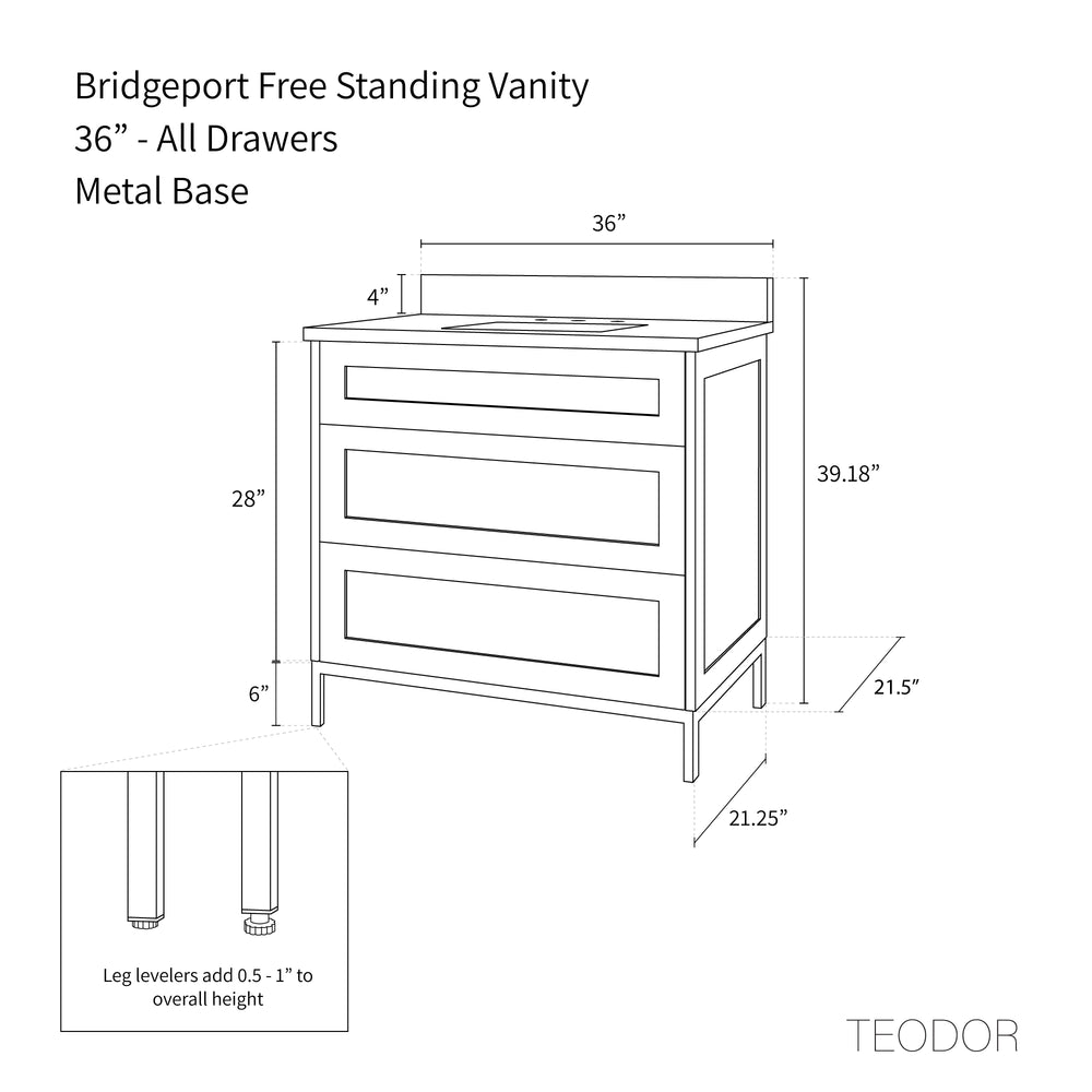 
                  
                    Bridgeport 36" White Oak Bathroom Vanity - All Drawers
                  
                