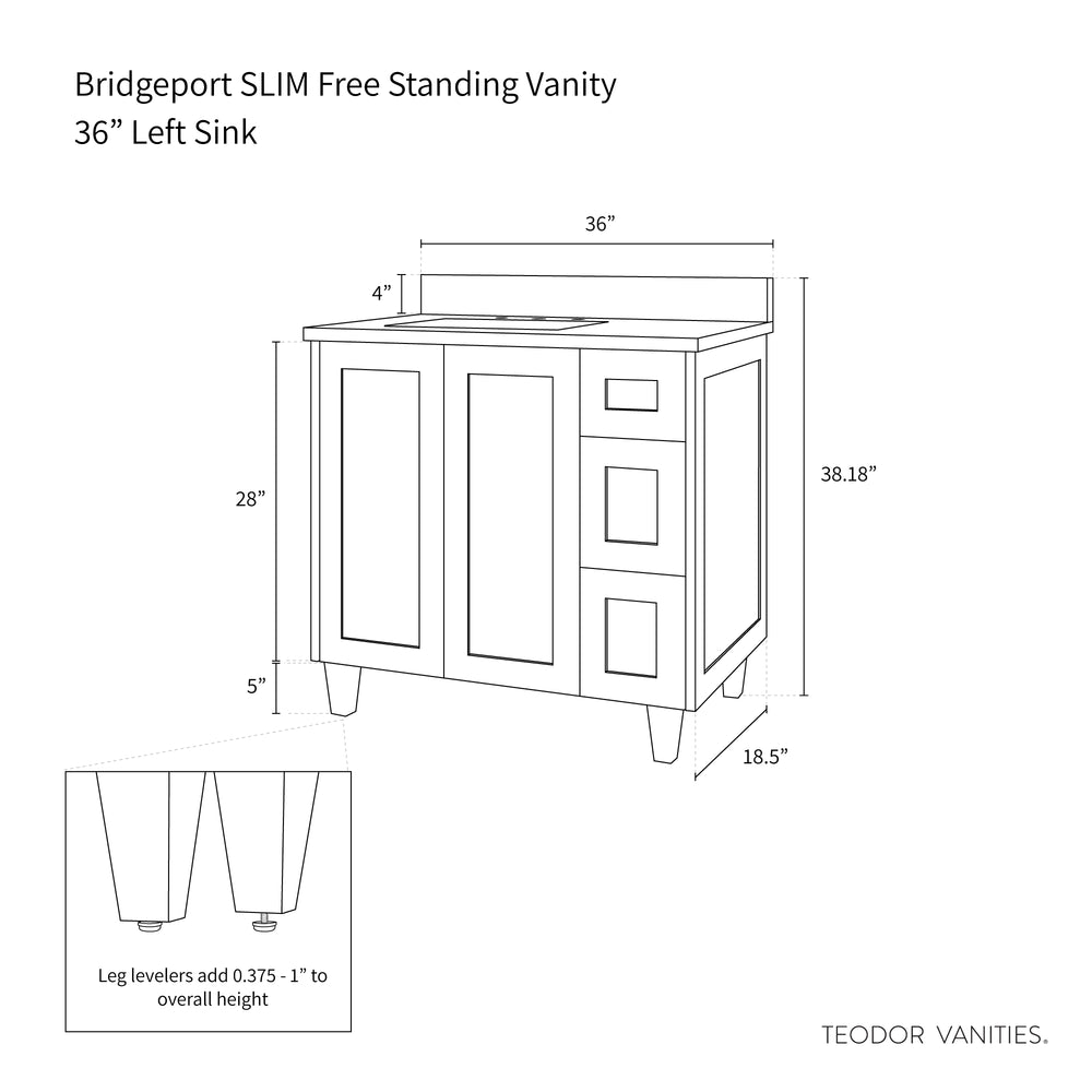 
                  
                    Bridgeport SLIM 36" Satin White Bathroom Vanity, Left Sink
                  
                