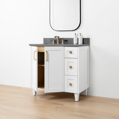 Bridgeport SLIM 36" Satin White Bathroom Vanity, Left Sink