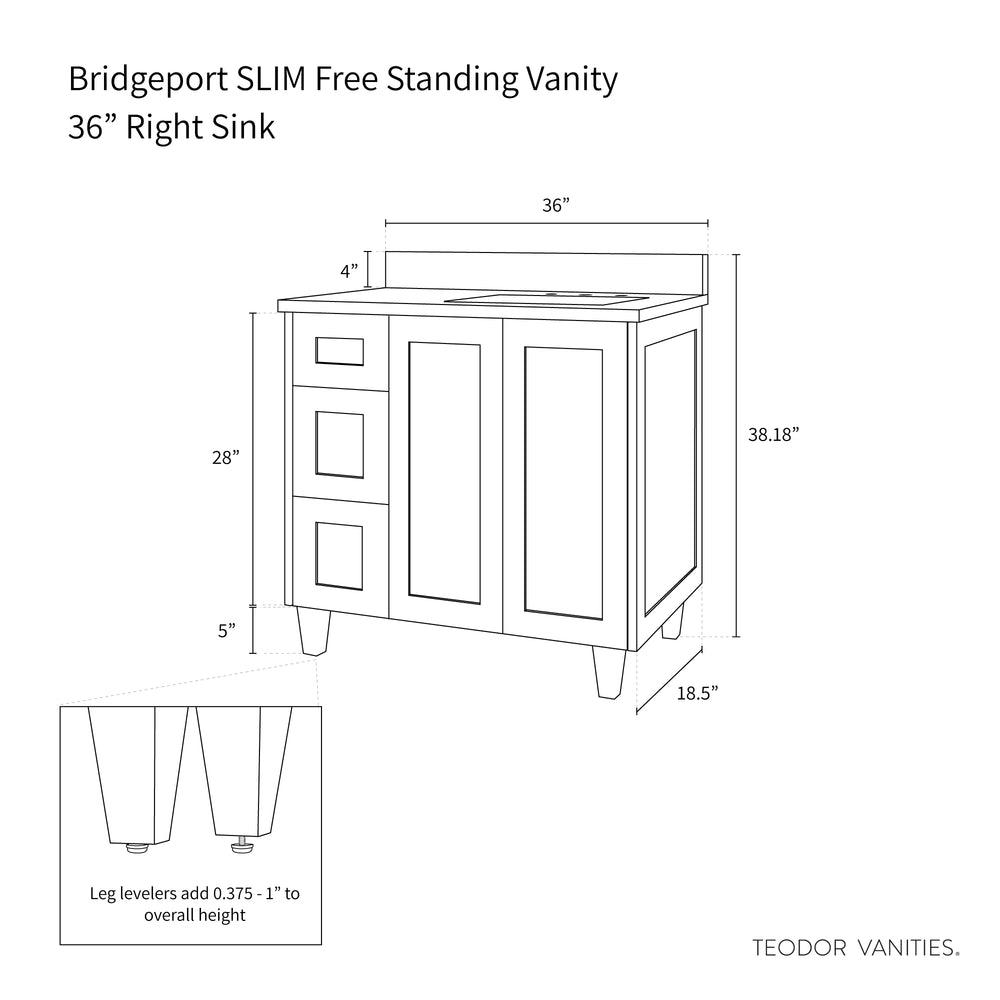 
                  
                    Bridgeport SLIM 36" Satin White Bathroom Vanity, Right Sink
                  
                