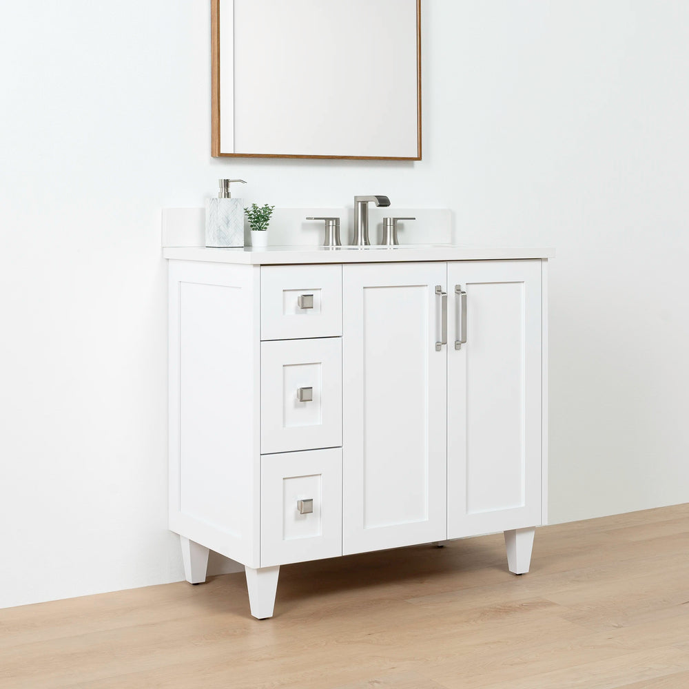 
                  
                    Bridgeport SLIM 36" Satin White Bathroom Vanity, Right Sink
                  
                