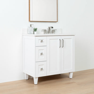 Bridgeport SLIM 36" Satin White Bathroom Vanity, Right Sink