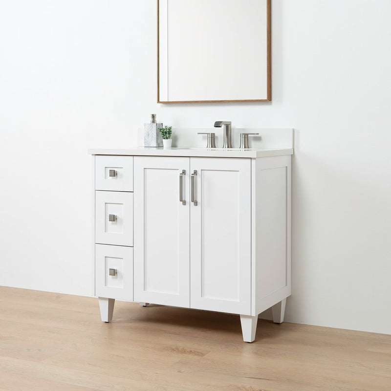 Bridgeport SLIM 36" Satin White Bathroom Vanity, Right Sink