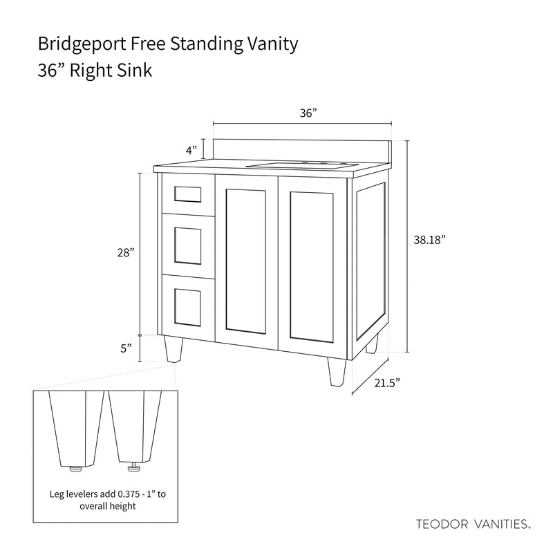 Bridgeport 36", Teodor® White Oak Vanity, Right Sink