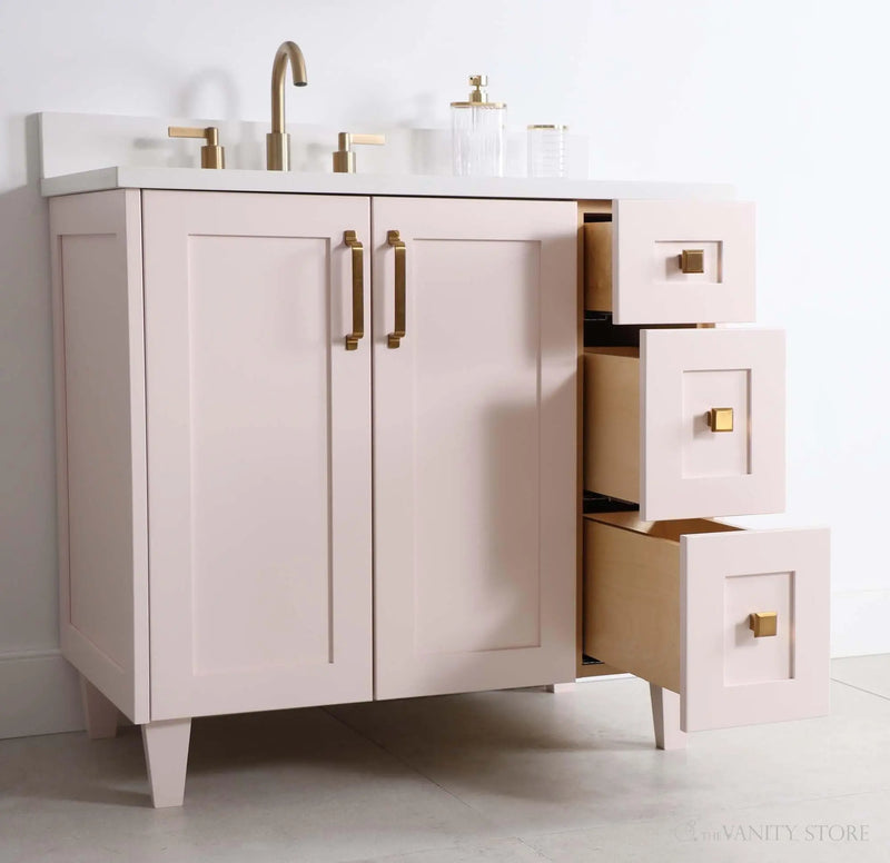 Bridgeport 36" Champagne Pink Bathroom Vanity, Left Sink
