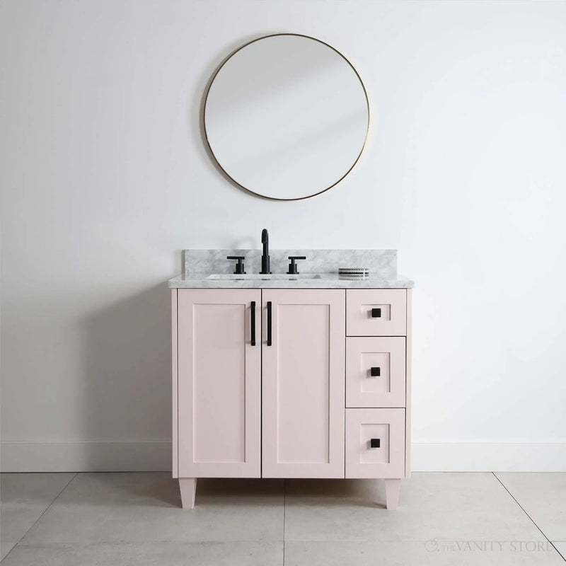 Bridgeport 36" Champagne Pink Bathroom Vanity, Left Sink