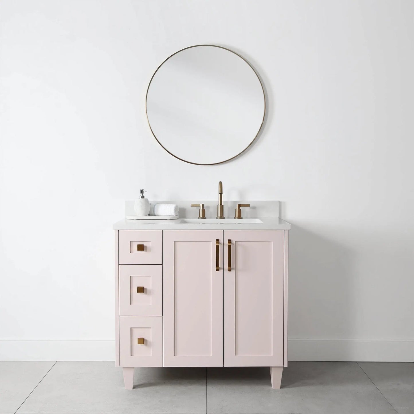 Bridgeport 36", Teodor® Champagne Pink Vanity, Right Sink Teodor Bathroom VanityCanada