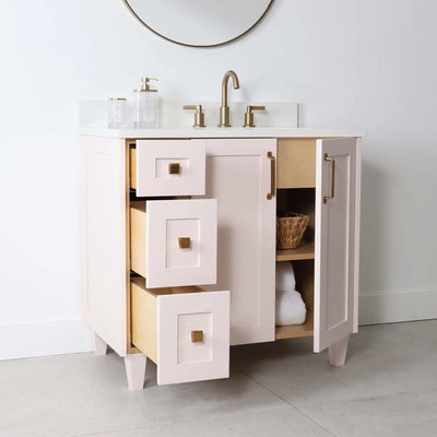 Bridgeport 36" Champagne Pink Bathroom Vanity, Right Sink