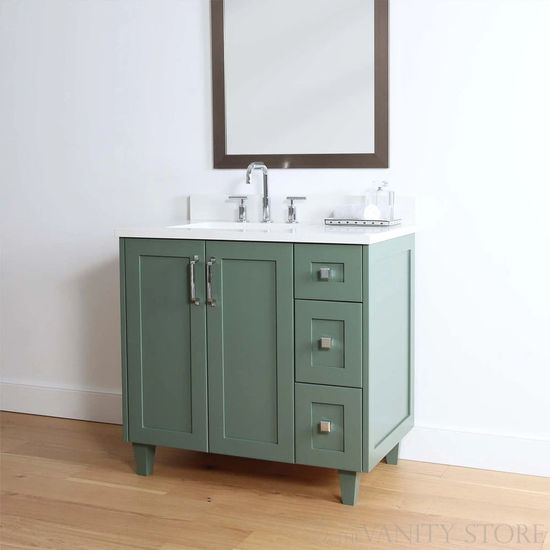 Bridgeport 36" Sage Green Bathroom Vanity, Left Sink