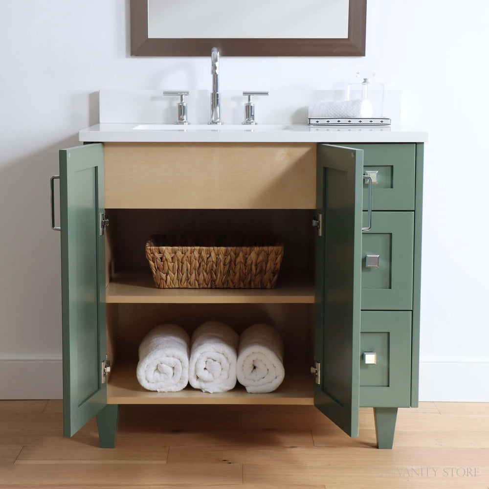 
                  
                    Bridgeport 36" Sage Green Bathroom Vanity, Left Sink
                  
                