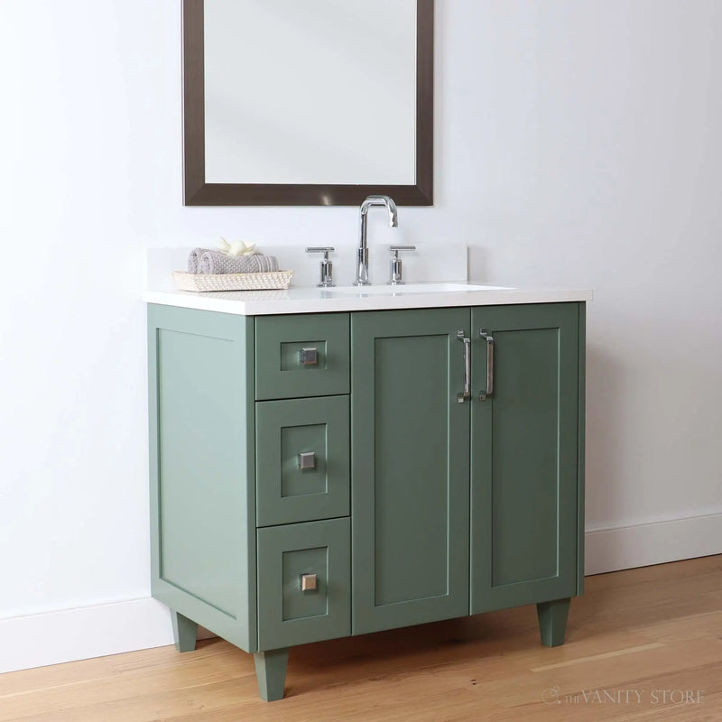 Bridgeport 36", Teodor® Sage Green Vanity, Right Sink
