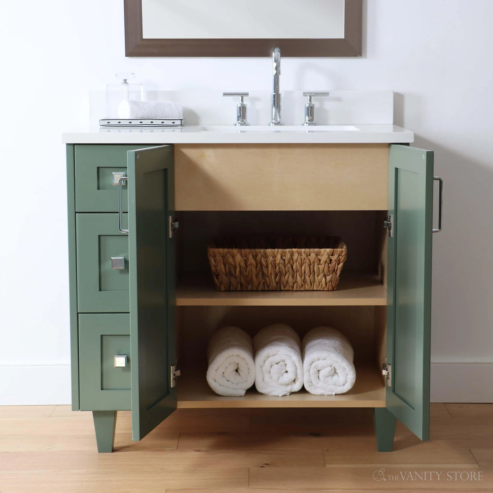 
                  
                    Bridgeport 36" Sage Green Bathroom Vanity, Right Sink
                  
                